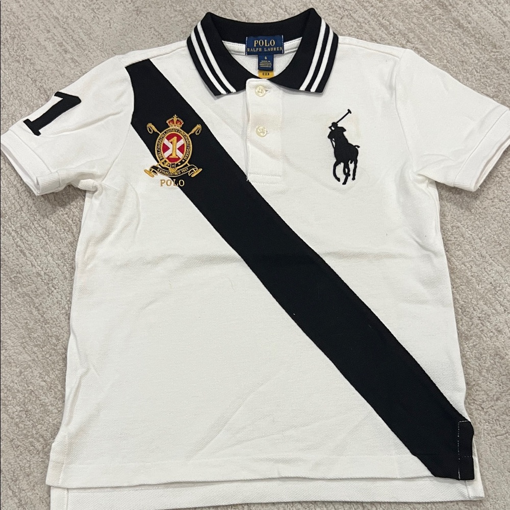 Polo by Ralph Lauren Kids White Polo with Black Stripe
